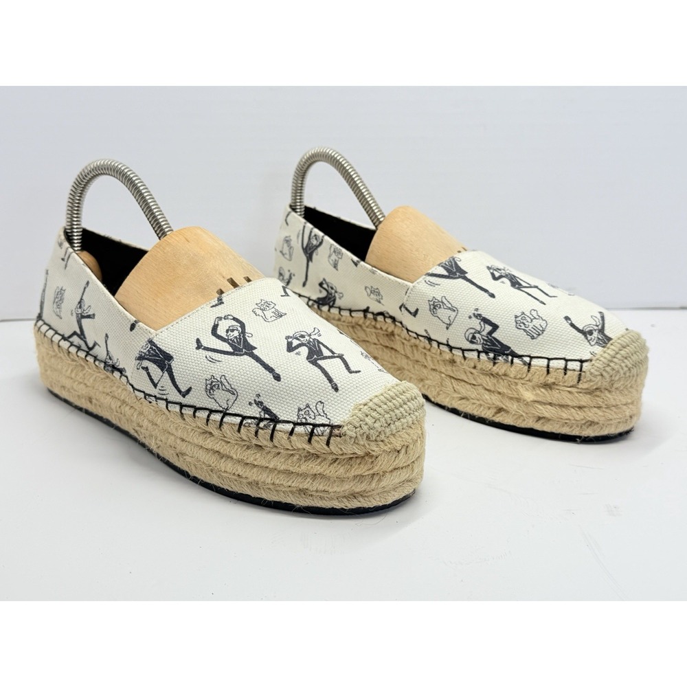 Karl Lagerfeld Paris Antibes7 Women 6.5 Cream Canvas Platform Espadrilles - Picture 3 of 11